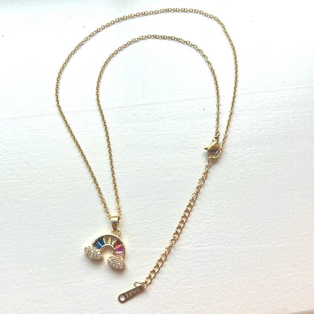 Gold Plated Stainless Steel Rainbow Pendant and Chain‎